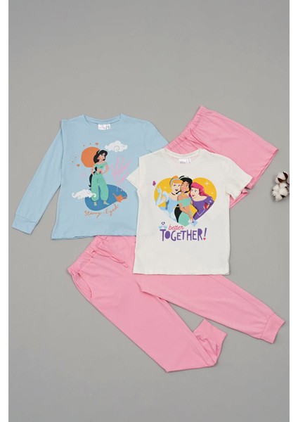 For You Kids 4'lü Disney Princess Baskılı Tshirt Şort Pantolon Takım