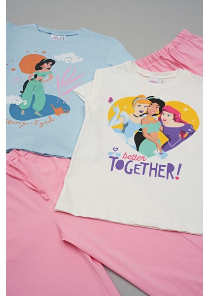 For You Kids 4'lü Disney Princess Baskılı Tshirt Şort Pantolon Takım