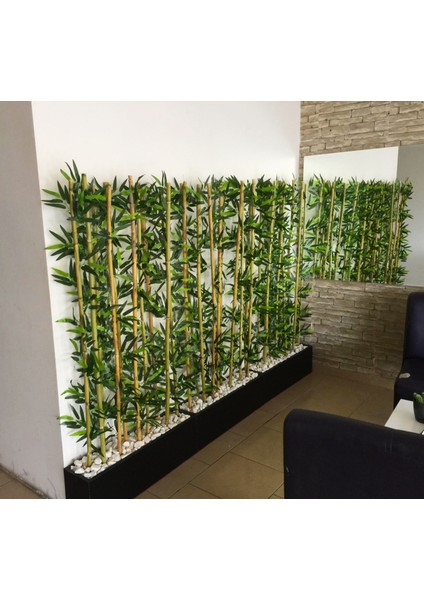 Yapay Bambu Ağacı Seti 1.50 mt Boy Bamboo Çubuk Çiçek 3 Adet 75 cm Ahşap Siyah Iç Mekan Saksıda