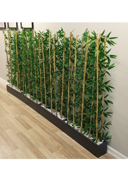Yapay Bambu Ağacı Seti 1.50 mt Boy Bamboo Çubuk Çiçek 4 Adet 75 cm Ahşap Antrasit Iç Mekan Saksıda