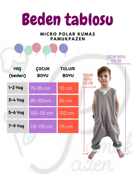 Pamuk Pazen Kışlık Kolsuz Micro Polar Bebek Çocuk Uyku Tulumu 18-22 Derece