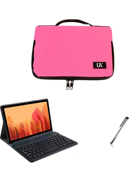 Samsung Galaxy Tab A7 T500 Uyumlu Fuşya Tablet Çantası Kablosuz Klavyeli Standlı Kılıf Set