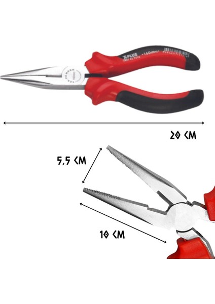 X-Plus Düz Kargaburun Uzun Pense 200 Mm.