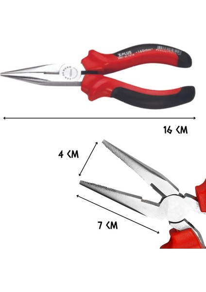 X-Plus Düz Kargaburun Uzun Pense 160 Mm.