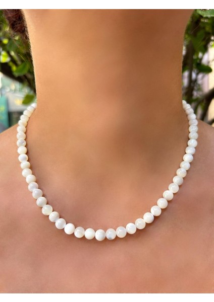 6 mm Küre Kesim Sedef Doğal Taş Kolye