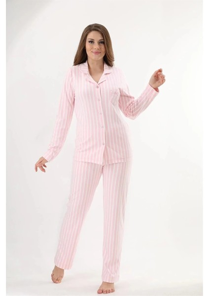 Yakalı Önden Düğmeli %70 Bambu %30 Pamuk Uzun Kollu Kadın Pijama Takım 73151