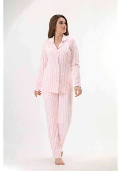 Yakalı Önden Düğmeli %70 Bambu %30 Pamuk Uzun Kollu Kadın Pijama Takım 73151 fiyatları