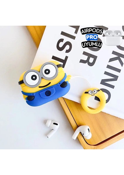 Airpods Pro Uyumlu Sevimli Karakter Iki Gözlü Minyon Figürlü Ip Kopçalı Koruyucu Silikon Kulaklık Kılıfı