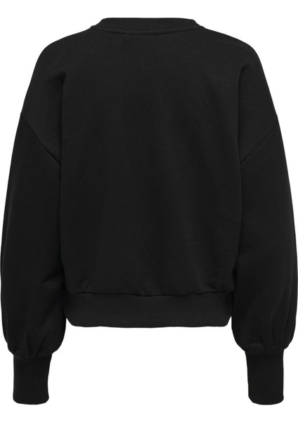 O Yaka Desenli Siyah Kadın Sweatshırt Onlellıe L/s O-Neck Swt