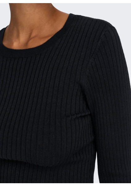 O Yaka Dar Düz Siyah Kazak Kadın Onlkarol Ls Crop O-Neck Knt Noos fırsatları