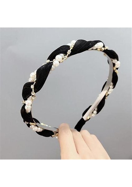 2 Parça Saç Bandı Kadın Inci Kafa Bandı Başlık Preslenmiş Saç Kravat Firkete, Elmaslı Tatlı Saç Tokası Kafa Bandı, Kaymaz Basit, Siyah Jiujiuso (Yurt Dışından)