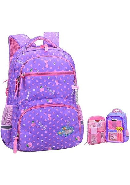 Elementary School Girl Backpack Polka Dot Children's Elementary School Lavender Trumpet Çantası (Yurt Dışından)