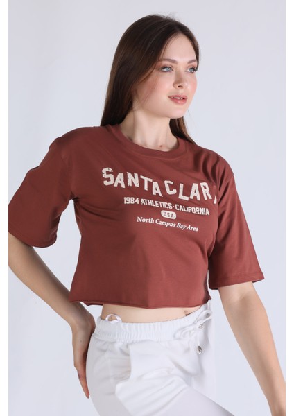 1477 Santa Clara Baskı Oversize Tshirt Tarçın