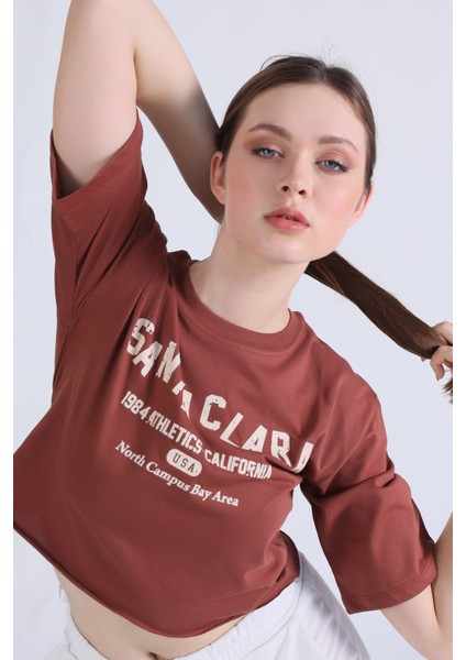 1477 Santa Clara Baskı Oversize Tshirt Tarçın