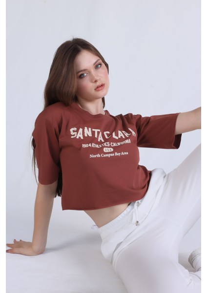 1477 Santa Clara Baskı Oversize Tshirt Tarçın