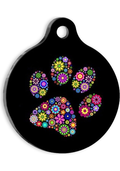 Renkli Pati Desenli Siyah Kedi Köpek Künyesi Yuvarlak Şekilli