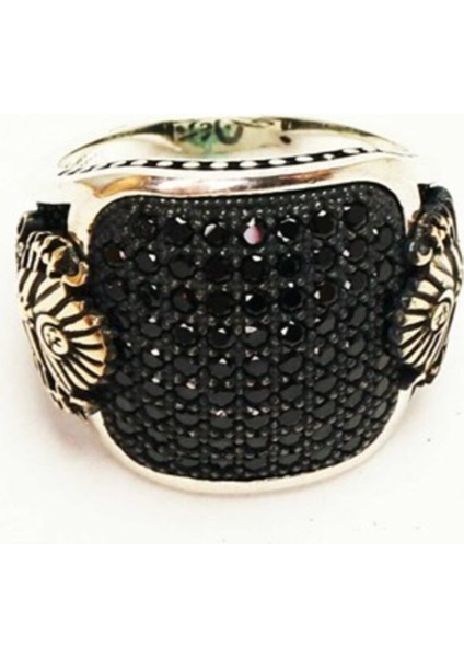 Vog Siyah Mikro Zirkon Taşlı Osmanlı Armalı 925 Ayar Erkek Gümüş Yüzük fiyatları