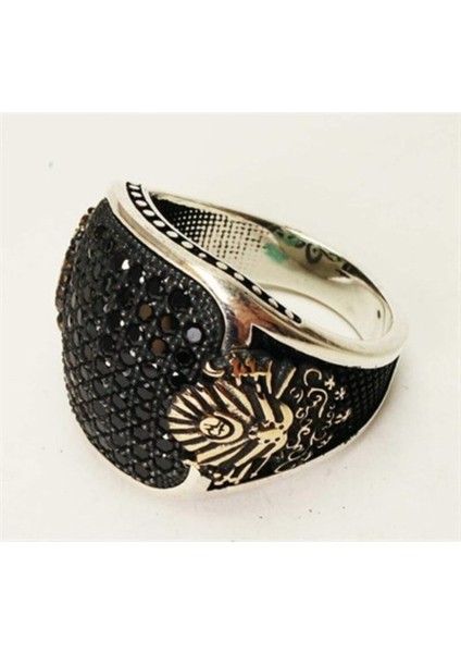 Vog Siyah Mikro Zirkon Taşlı Osmanlı Armalı 925 Ayar Erkek Gümüş Yüzük modelleri