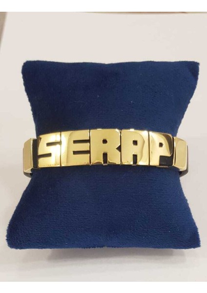 Vog Kişiye Özel Serap Farklı Bir Isim Yazılabilinir Kauçuk Isim 925 Ayar Gümüş Sarı Bileklik