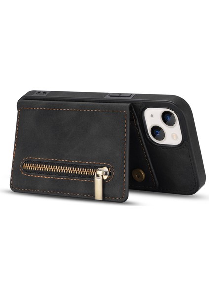 Apple iPhone 14 Telefon Kasası 6.1 Inç Pu Deri Kaplamalı Tpu Telefon Kılıfı Kickstand Anti-Cratch Arka Kapak Zipper Cep Kartı Tutucu-Black (Yurt Dışından) modelleri