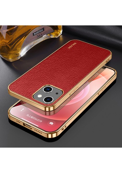 Apple iPhone 13 Telefon Kasası Için Çizik Dirençli Hafif Litchi Dokusu Şık Elektroplasyon Çerçevesi Pu Deri Kaplı Hibrid Telefon Kılıfı 6.1 Inç-Kırmızı (Yurt Dışından) fiyatları