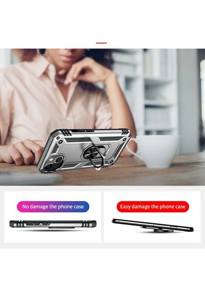 Apple iPhone 13 Telefon Kasası Araba Montaj Rotary Yüzüğü Kickstand Askeri Sınıf Pc Tpu Combo Kasa Şok Geçirmez Kapak 6.1 Inç-Silver (Yurt Dışından) fiyatları