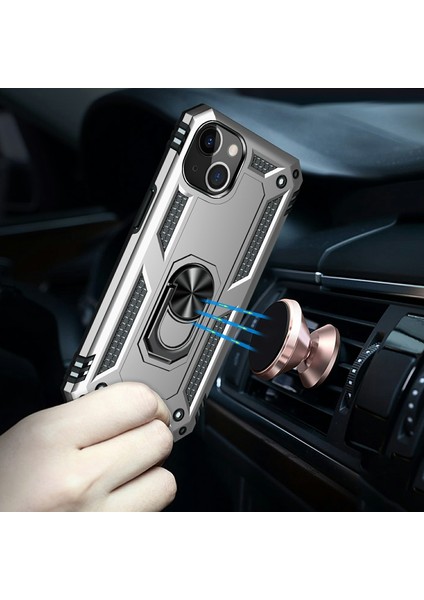 Apple iPhone 13 Telefon Kasası Araba Montaj Rotary Yüzüğü Kickstand Askeri Sınıf Pc Tpu Combo Kasa Şok Geçirmez Kapak 6.1 Inç-Silver (Yurt Dışından) modelleri