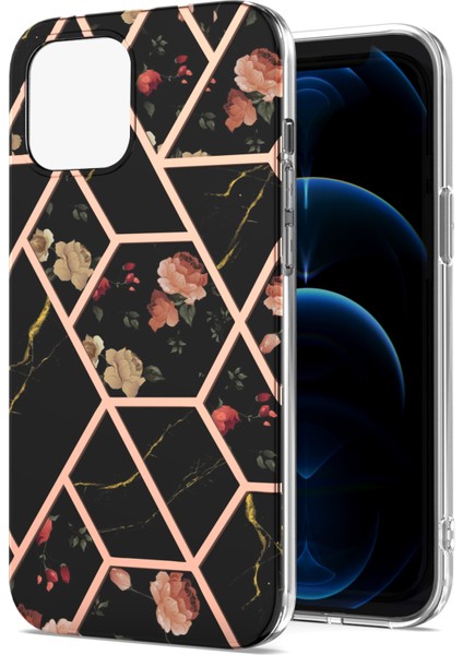 Apple iPhone 13 Telefon Kasası Mermer Desen Tasarımı Imd Ince Şok Geçirmez Esnek Elektroplatma Tpu Kapak Kasası Için Apple iPhone 13-Black (Yurt Dışından)