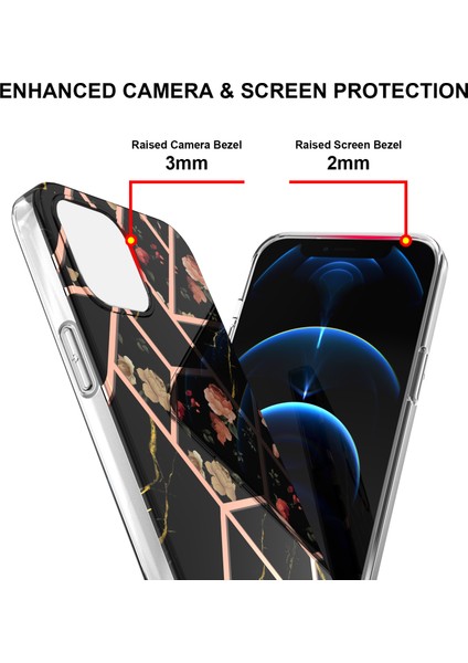 Apple iPhone 13 Telefon Kasası Mermer Desen Tasarımı Imd Ince Şok Geçirmez Esnek Elektroplatma Tpu Kapak Kasası Için Apple iPhone 13-Black (Yurt Dışından)