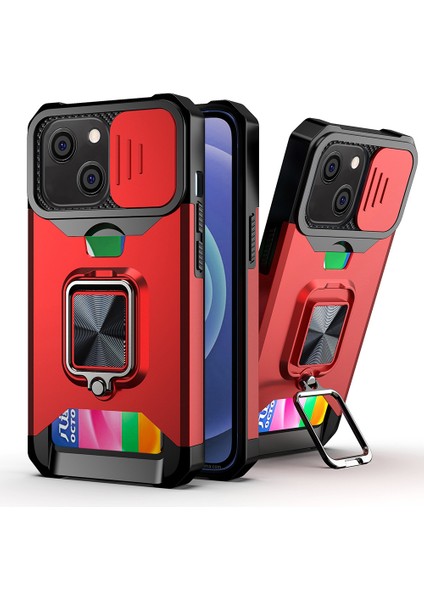 Çıkarılabilir Lens Kalkanı Tasarım Hibrit Telefon Kılıfı Kapak Kabuğu Apple iPhone 13 Için Kart Tutucu (Yurt Dışından)