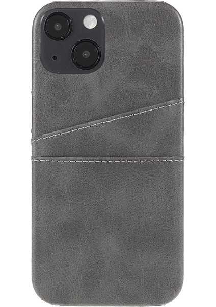 Iyi Korumalı Çift Kart Yuvaları Deri Kaplamalı Pc Arka Telefon Kapağı Apple iPhone 13 6.1 Inç-Grey Için (Yurt Dışından)