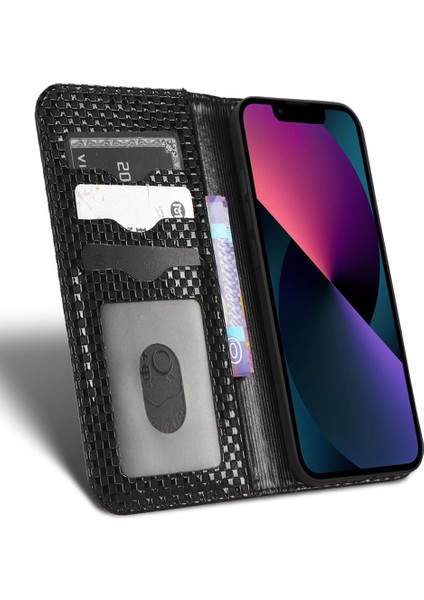 Apple iPhone 13 Telefon Kasası 6.1 Inç Anti-Çizik Pu Deri Standı Kasa Izgara Dokusu Manyetik Otomatik Emici Anti-Damla Telefon Cüzdanı Kabuk-Siyah (Yurt Dışından) modelleri