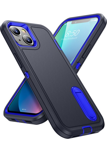Apple iPhone 13 Telefon Kasası 6.1 Inç Metal Kickstand Pc+Tpu Askeri Anti-Drop Koruma Telefon Kılıfı Kapak-Dark Mavi (Yurt Dışından)