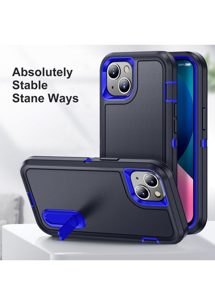 Apple iPhone 13 Telefon Kasası 6.1 Inç Metal Kickstand Pc+Tpu Askeri Anti-Drop Koruma Telefon Kılıfı Kapak-Dark Mavi (Yurt Dışından) modelleri