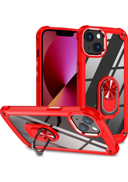Apple iPhone 13 Telefon Kılıfı Için 6.1 Inç Metal Yüzük Kickstand Pc+Tpu Kapak Cep Telefonu Anti-Çizgiye Geri Koruyucu (Yurt Dışından)
