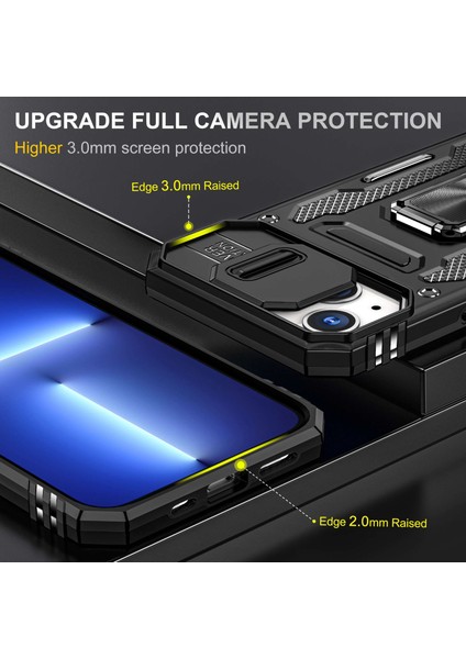 Apple iPhone 13 Telefon Kasası 6.1 Inç Halka Kickstand Anti-Fall Vaka Slayt Kamera Kapağı Pc+Tpu Cep Telefonu Koruyucu Kapak Black (Yurt Dışından) modelleri