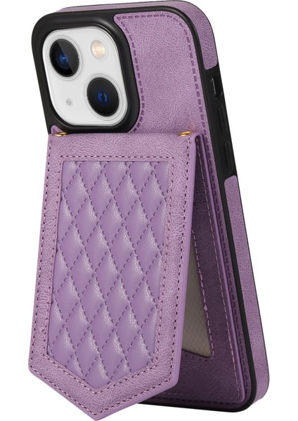 Apple iPhone 13 Telefon Kasası 6.1 Inç Baskılı Rhombus Makyaj Aynası Kickstand Case Pu Deri Kaplamalı Tpu Kart Yuvası Rfıd Engelleme Telefon Kapağı Omuz Kayışı Doğru (Yurt Dışından) modelleri