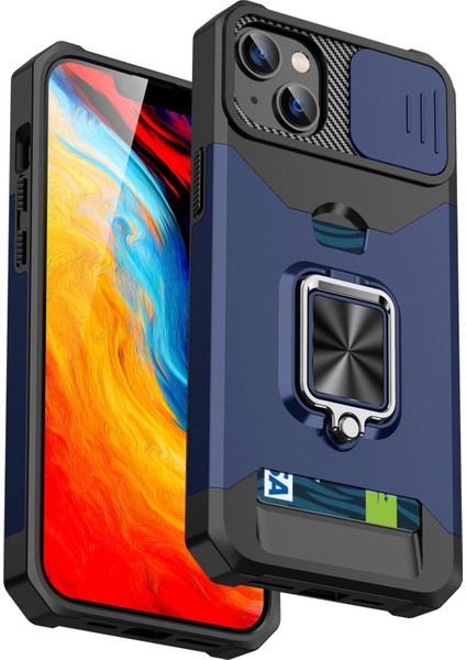 Apple iPhone 13 Telefon Kasası 6.1 Inç Kart Sahibi Telefon Kabuğu Sabit Pc+Tpu Kickstand Telefon Kasası Kayış ve Slayt Kamera Örtü Mavisi (Yurt Dışından) fiyatları