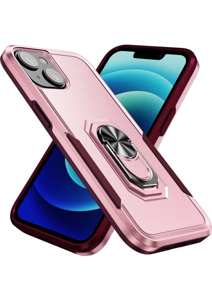 Apple iPhone 14 6.1 Inç Yüzük Kickstand Telefon Damla Geçirmez Kılıf Pc+Tpu Hibrid Geri Kapak Pembe Gül Kırmızı (Yurt Dışından) fiyatları