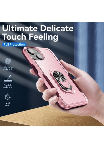 Apple iPhone 14 6.1 Inç Yüzük Kickstand Telefon Damla Geçirmez Kılıf Pc+Tpu Hibrid Geri Kapak Pembe Gül Kırmızı (Yurt Dışından) fırsatları