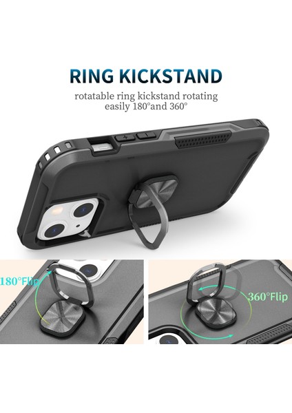 Apple iPhone 13 Telefon Kılıfı 6.1 Inç 3'ü 1 Arada Şok Geçirmez Halka Telefon Kasası Kickstand Anti-Giyim Koruyucu Telefon Geri Kapak-Siyah (Yurt Dışından) fiyatları