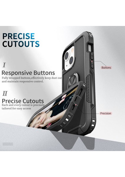 Apple iPhone 13 Telefon Kılıfı 6.1 Inç 3'ü 1 Arada Şok Geçirmez Halka Telefon Kasası Kickstand Anti-Giyim Koruyucu Telefon Geri Kapak-Siyah (Yurt Dışından) modelleri