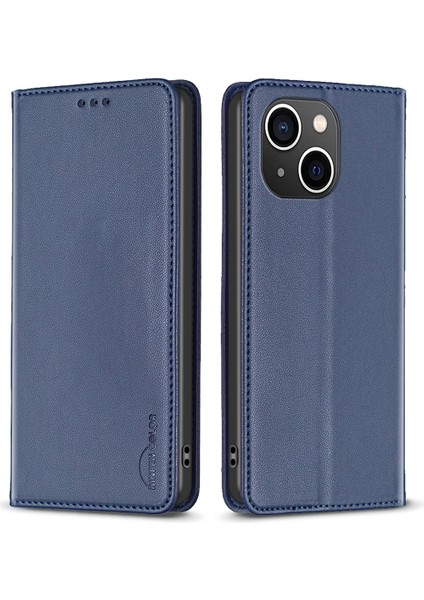 Apple iPhone 13/14 Pu Deri+Tpu Stand Telefon Kılıfı Blue Için Telefon Kapağı (Yurt Dışından)