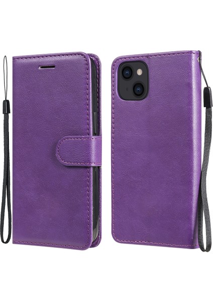 Iyi Korunmuş Pu Deri Cüzdan Kart Yuvaları Tasarım Telefon Kabuğu Apple iPhone 13 6.1 Inç-Mor Için Kayışla (Yurt Dışından)
