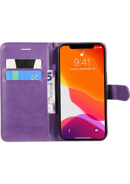 Iyi Korunmuş Pu Deri Cüzdan Kart Yuvaları Tasarım Telefon Kabuğu Apple iPhone 13 6.1 Inç-Mor Için Kayışla (Yurt Dışından) fırsatları