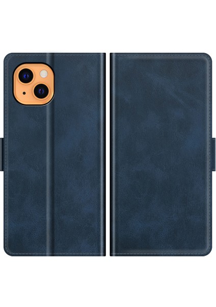 Apple iPhone 13 Telefon Kılıfı Pu Deri Tam Koruma Cüzdanı Kapak Stand Stand Stand Stand Kılıfı 6.1 Inç Mavi Manyetik Çift Tokalı (Yurt Dışından)