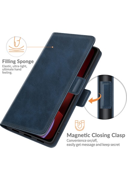 Apple iPhone 13 Telefon Kılıfı Pu Deri Tam Koruma Cüzdanı Kapak Stand Stand Stand Stand Kılıfı 6.1 Inç Mavi Manyetik Çift Tokalı (Yurt Dışından)