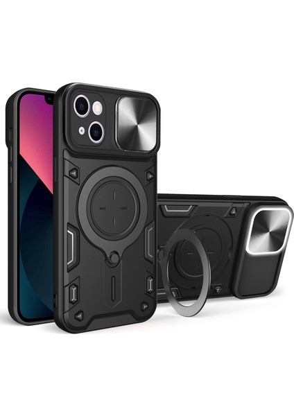 Apple iPhone 13 Telefon Kılıfı 6.1 Inç Slayt Kamera Koruma Telefon Kılıfı Pc+Tpu Dönen Kickstand-Black ile Damla Geçirmez Kapak (Yurt Dışından)