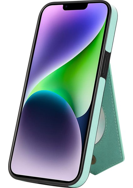 Apple iPhone 13 Telefon Kasası 6.1 Inç Baskılı Rhombus Makyaj Aynası Kickstand Case Pu Deri Kaplamalı Tpu Kart Yuvası Rfıd Engelleme Telefon Kapağı Omuz Kayış Işık Yeşil (Yurt Dışından) fırsatları