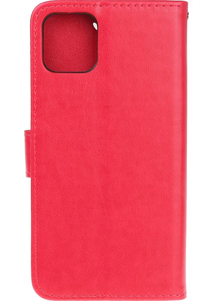 Kelebek Çiçek Pu Deri Cüzdan Kabuklu Stant Çantası, Apple iPhone 13-Kırmızı Için Kayışlı (Yurt Dışından)